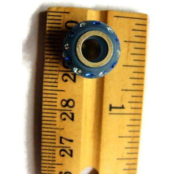 Bead Blue White Spacer Simulated Cubic Zirconia Vintage Sterling Silver 925 - Picture 5 of 8